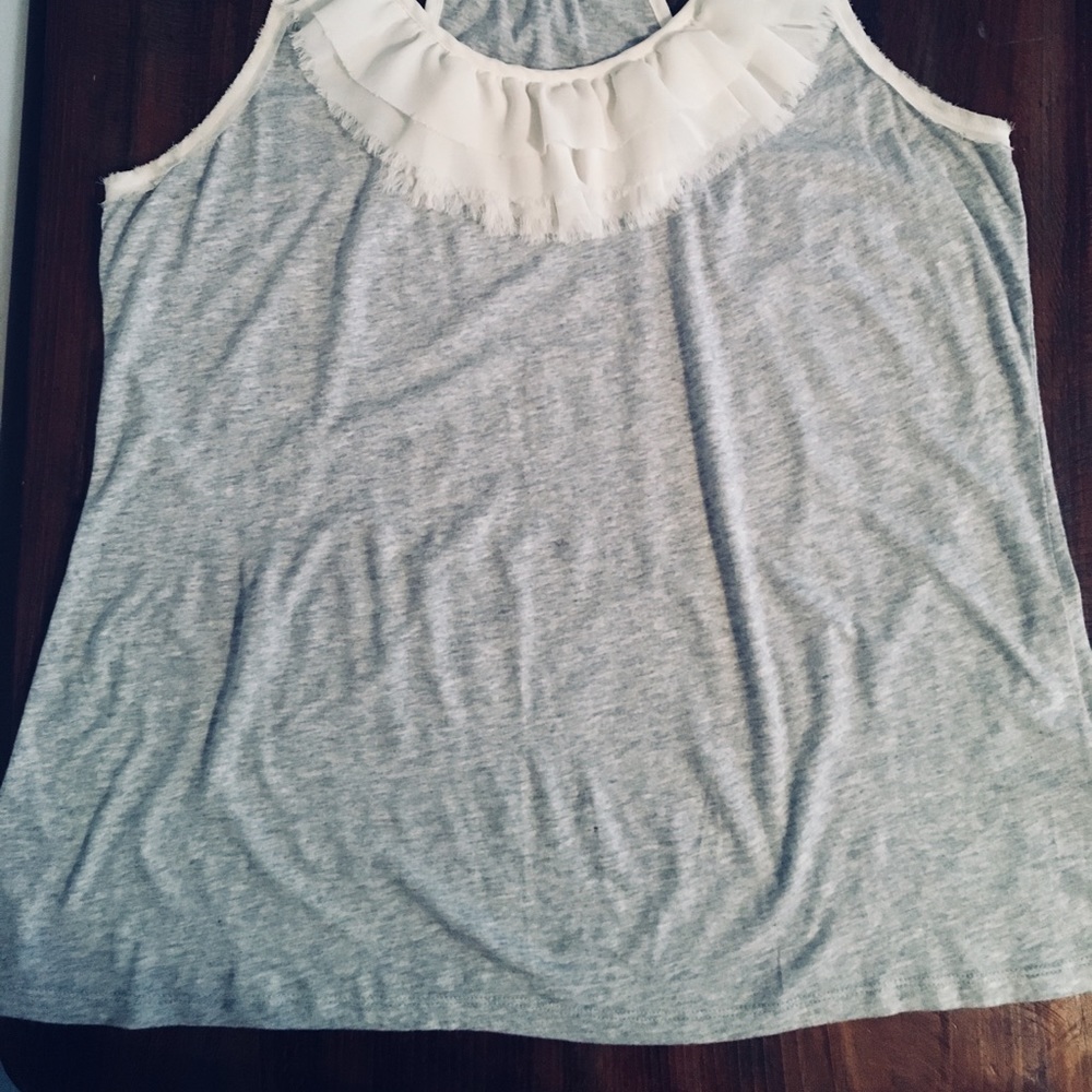 Cream & Gray Ruffle Racerback Tank - Picture 3 of 6